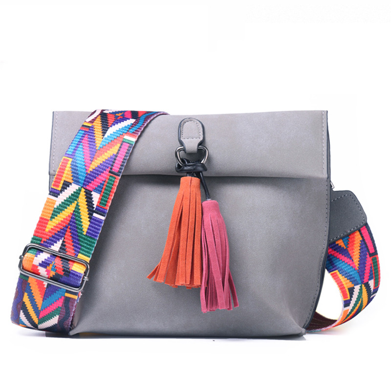 Leather Women's Shoulder Bag with Tassels